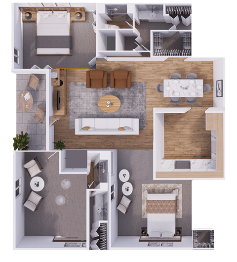 Floor plan for 2 beds, 2 baths, 1380 sqft